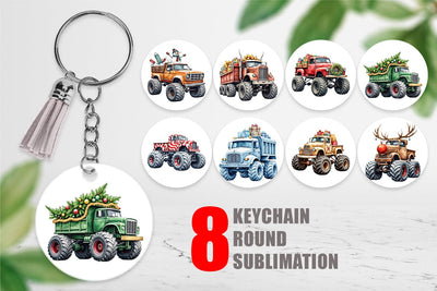 Keychain Christmas Monster Truck Sublimation artnoy 