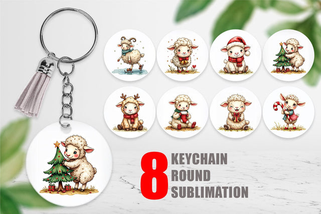 Keychain Christmas Patchwork Sheep Sublimation artnoy 