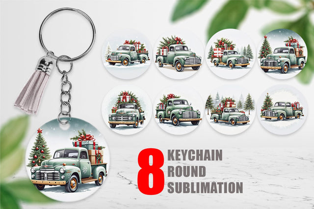Keychain Christmas Pickup Truck Sublimation artnoy 