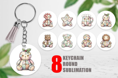 Keychain Christmas Treat Patchwork Watercolor Sublimation artnoy 
