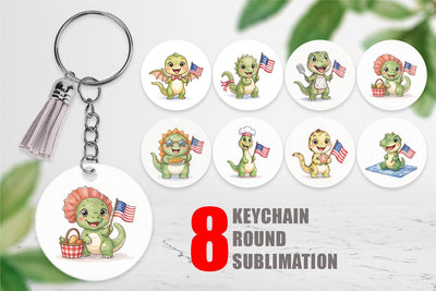 Keychain Chubby BBQ Dino Patriotic Watercolor Sublimation artnoy 