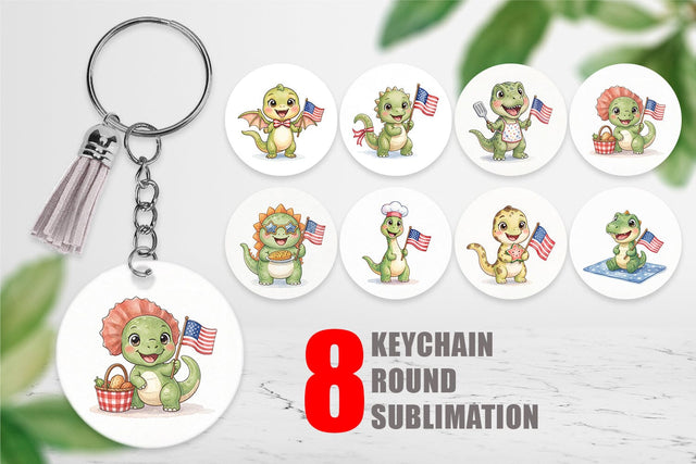 Keychain Chubby BBQ Dino Patriotic Watercolor Sublimation artnoy 