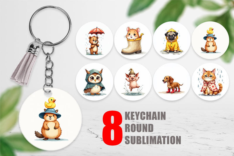 Keychain Chubby Raincoat Critters Watercolor Sublimation artnoy 