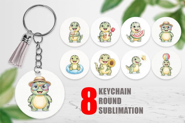 Keychain Chubby Summer Dinosaur Watercolor Sublimation artnoy 