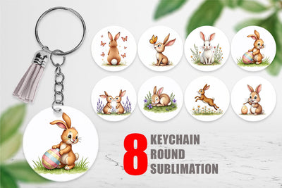 Keychain Classic Easter Bunnies in the Meadow Watercolor Sublimation artnoy 