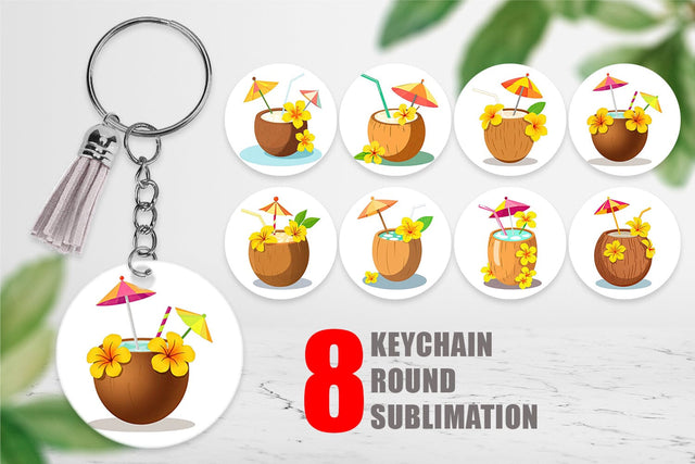 Keychain Coconut Drink Sublimation artnoy 