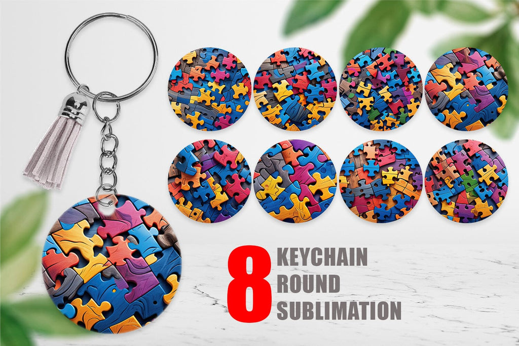 Keychain Colorful Puzzle Pieces - So Fontsy