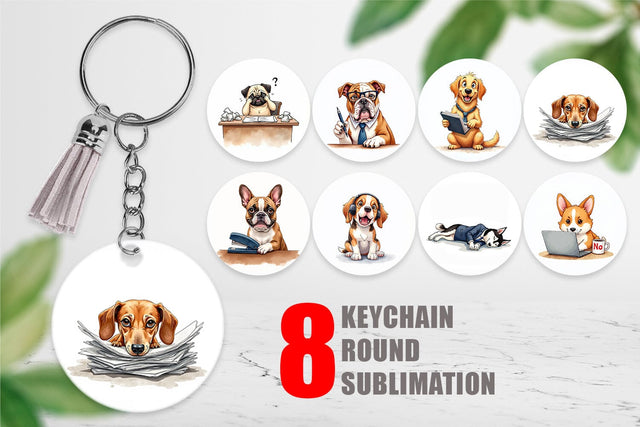 Keychain Corporate Canines Sarcastic Office Dog Watercolors Sublimation artnoy 