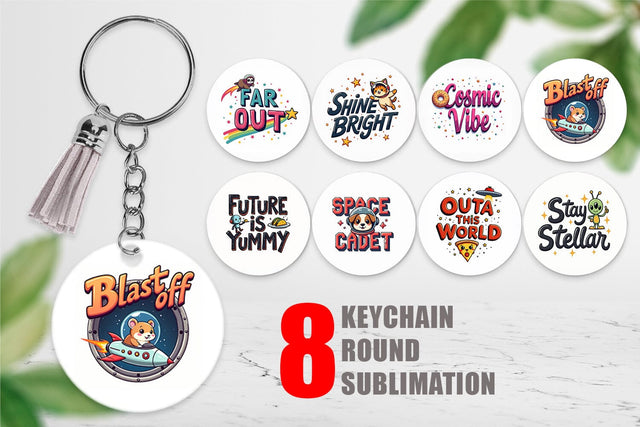 Keychain Cosmic Cravings 80s Retro Kawaii Space Quotes Sublimation artnoy 