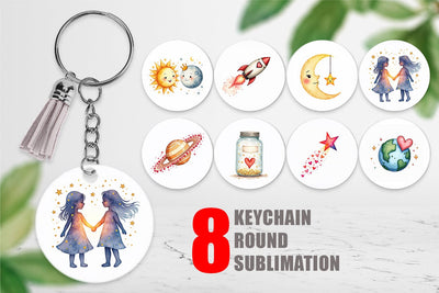 Keychain Cosmic Love Celestial Valentine Watercolor Art Sublimation artnoy 