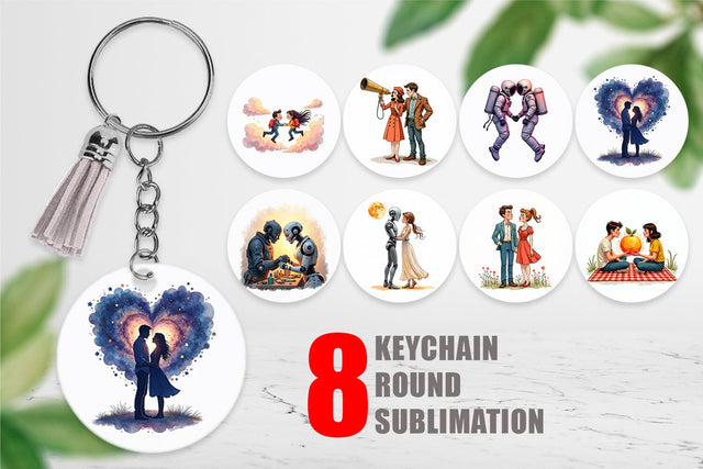 Keychain Cosmic Lovers Retro-Futuristic Romance Sublimation artnoy 