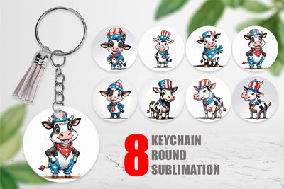 Keychain Cow 4th of July Sublimation artnoy 