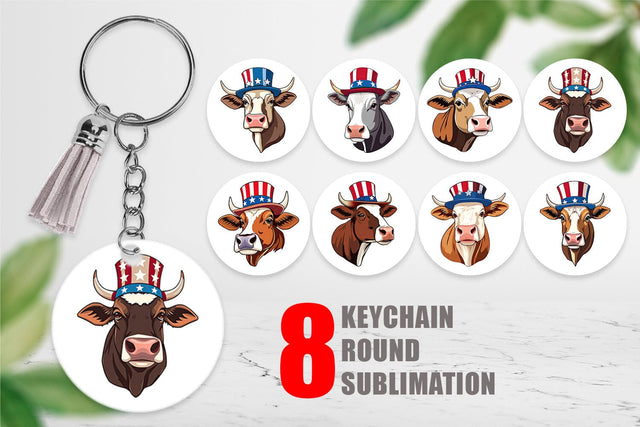 Keychain Cow Patriotic Sublimation artnoy 