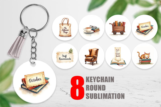 Keychain Cozy Autumn Bookstore Sublimation artnoy 