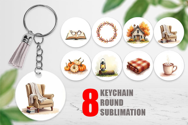 Keychain Cozy Autumn Cottage Sublimation artnoy 