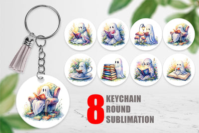 Keychain Cozy Bookworm Ghost Sublimation artnoy 