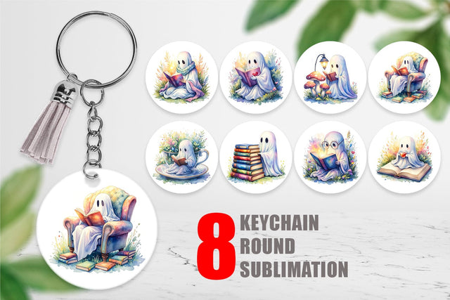 Keychain Cozy Bookworm Ghost Sublimation artnoy 