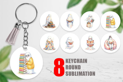 Keychain Cozy Bookworm Mom Ghost Sublimation artnoy 
