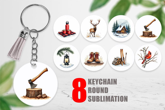 Keychain Cozy Cabin and Winter Forest Sublimation artnoy 