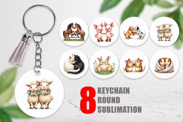 Keychain Cozy Critters & Cuddles Watercolor Sublimation artnoy 