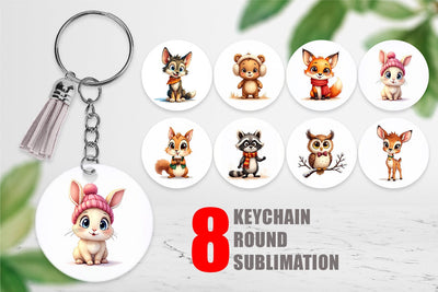 Keychain Cozy Critters Watercolor Wonderland Sublimation artnoy 