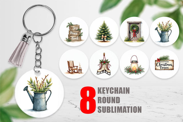 Keychain Cozy Farmhouse Christmas Decor Watercolor Sublimation artnoy 