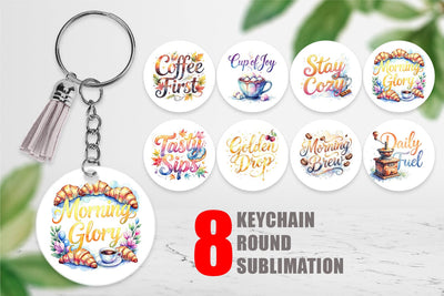 Keychain Cozy Morning Coffee Quotes Sublimation artnoy 