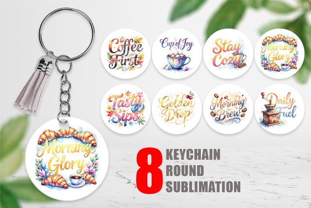 Keychain Cozy Morning Coffee Quotes Sublimation artnoy 