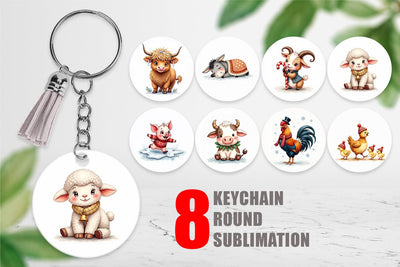 Keychain Cozy Winter Farm Friends Watercolor Sublimation artnoy 