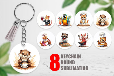 Keychain Culinary Cuties Professional Animal Chefs Sublimation artnoy 