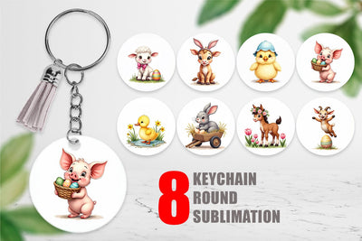 Keychain Cute Baby Farm Animals Easter Watercolor Sublimation artnoy 