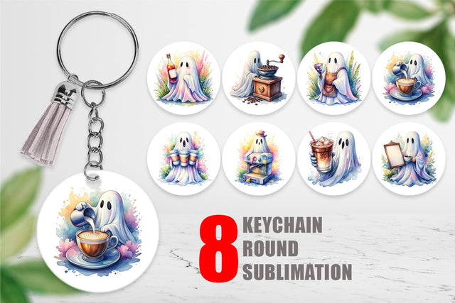 Keychain Cute Barista Coffee Ghost Sublimation artnoy 