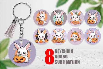 Keychain Cute Bunny Halloween Sublimation artnoy 