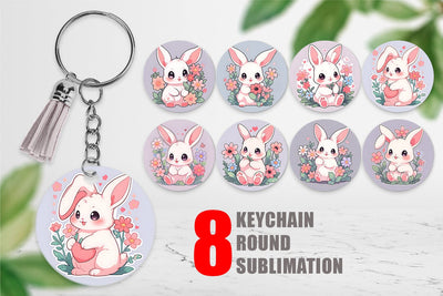 Keychain Cute Bunny Illustration Sublimation artnoy 