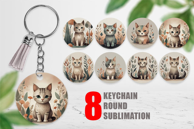 Keychain Cute Cat and Organic Forms Sublimation artnoy 