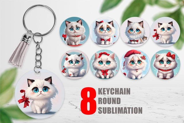 Keychain Cute Cat Christmas Sublimation artnoy 