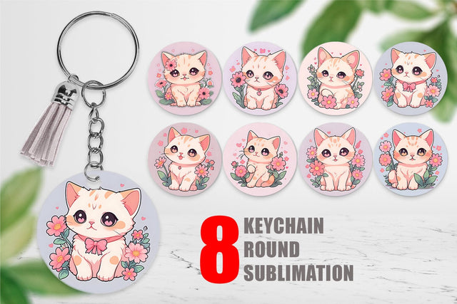 Keychain Cute Cat Illustration Sublimation artnoy 