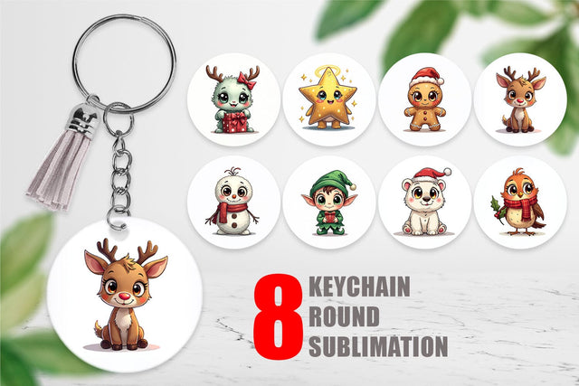 Keychain Cute Christmas Creatures Sublimation artnoy 