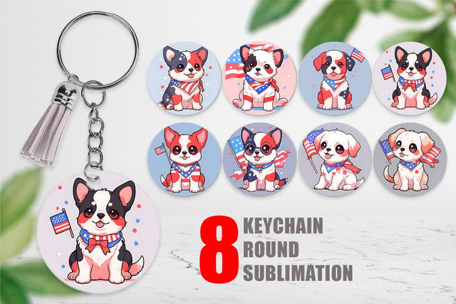 Keychain Cute Dog Patriotic Sublimation artnoy 