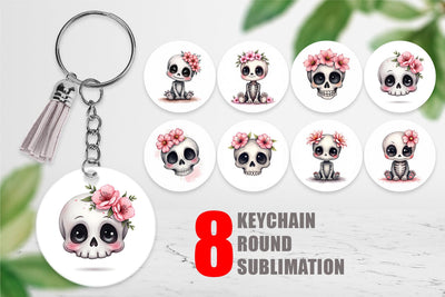 Keychain Cute Floral Skull Sublimation artnoy 
