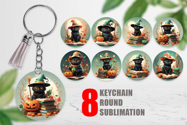 Keychain Cute Halloween Black Cat Sublimation artnoy 