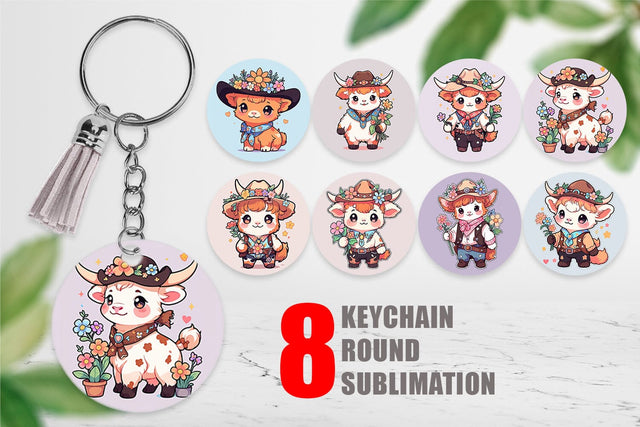 Keychain Cute Highland Cow Cowboy Sublimation artnoy 