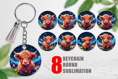 Keychain Cute Highland Cow Sublimation artnoy 