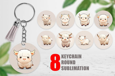 Keychain Cute Highland Cow Sublimation artnoy 