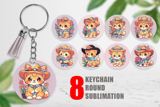 Keychain Cute Lion Cowboy Flower Sublimation artnoy 