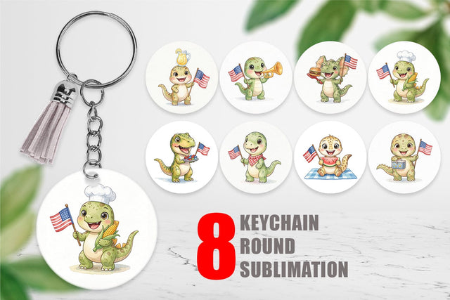 Keychain Cute Picnic BBQ Dino Watercolor Sublimation artnoy 