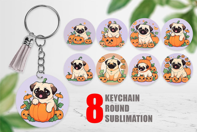 Keychain Cute Pug Dog Pumpkin Sublimation artnoy 
