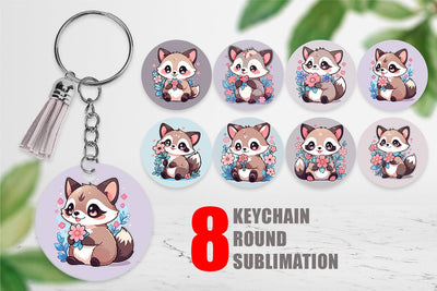Keychain Cute Raccoon with Flower Sublimation artnoy 
