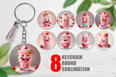 Keychain Cute Strawberry Milkshake Sublimation artnoy 