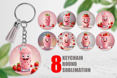 Keychain Cute Strawberry Milkshake Sublimation artnoy 